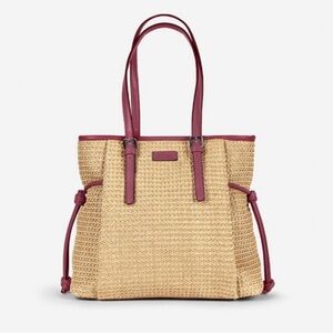 Straw Shoulder Bag Tote, Pink Stix